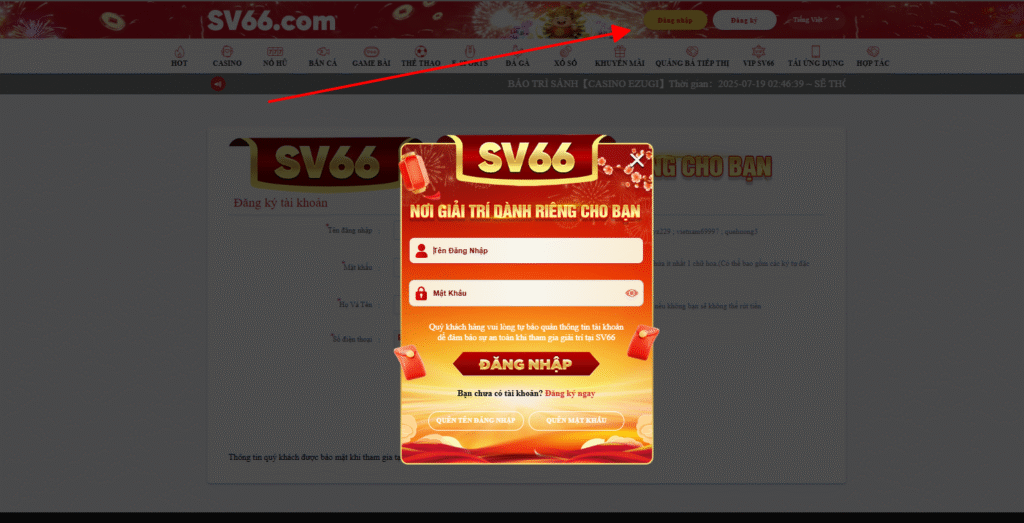 Đăng nhập vào tài khoản SV66 